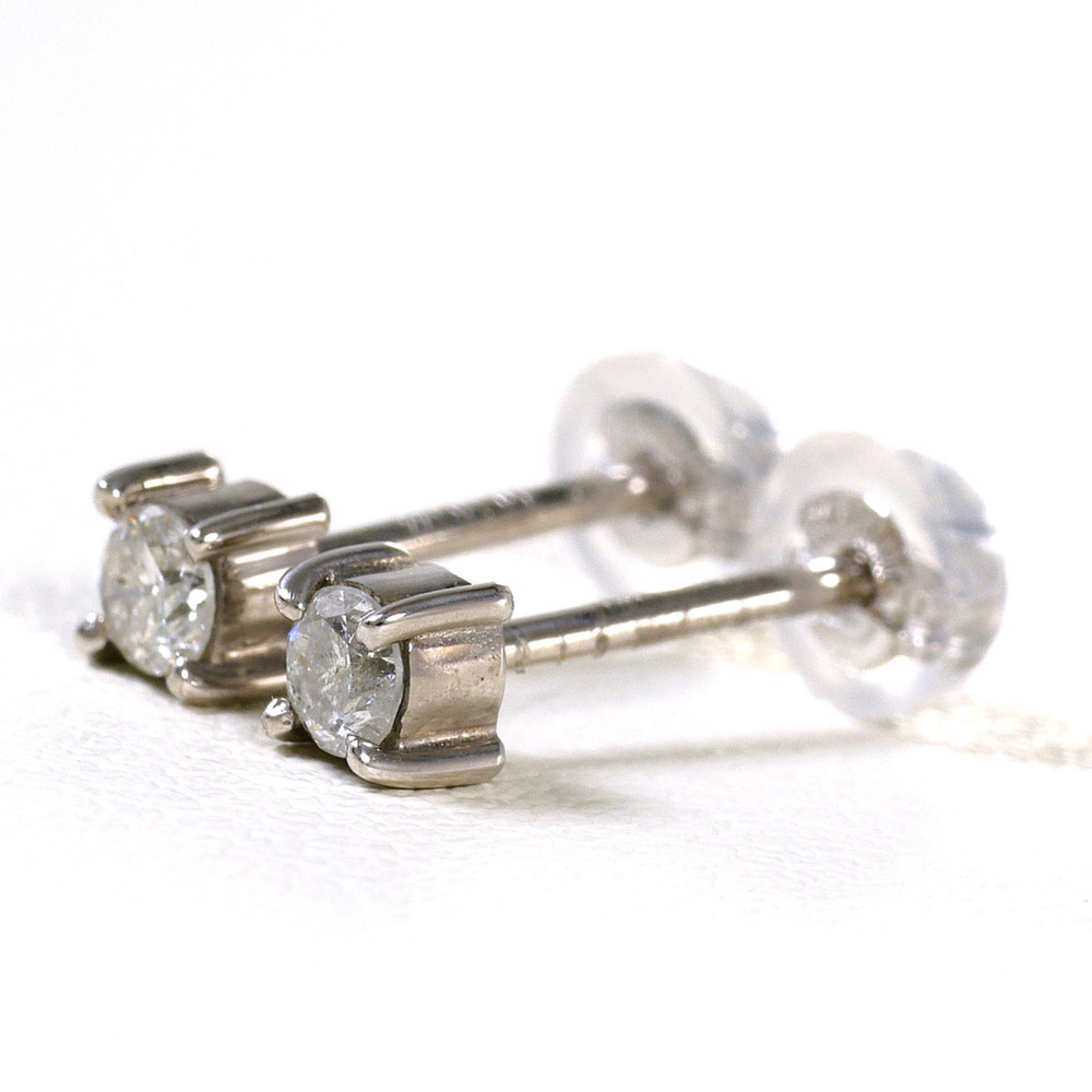 VINTAGE K14 14K WG White Gold Earrings with 0.10ct Diamonds